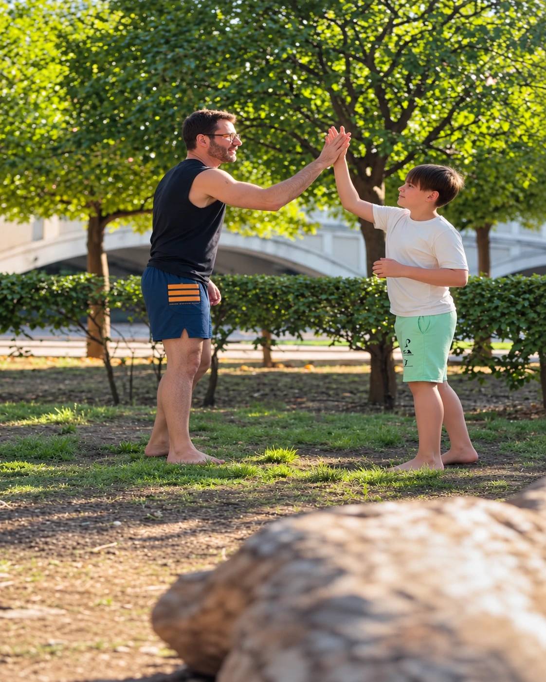 Retouched training still: Justin training with a child outdoors